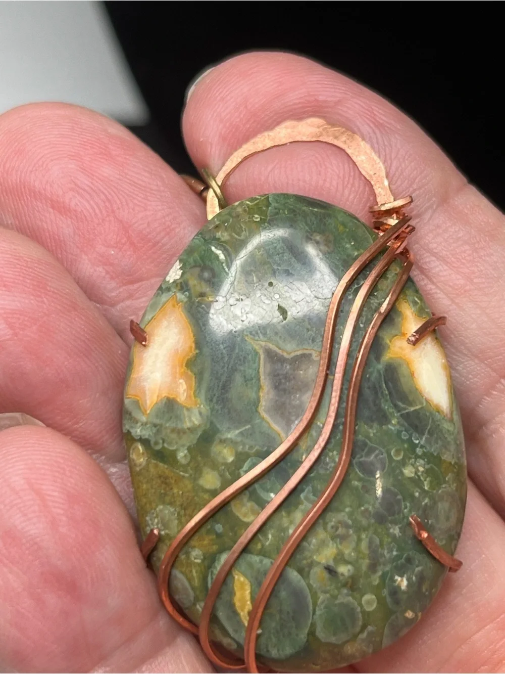 Copper Wire Wrapped Ocean Jasper Beaded Pendant Necklace Earrings 18”